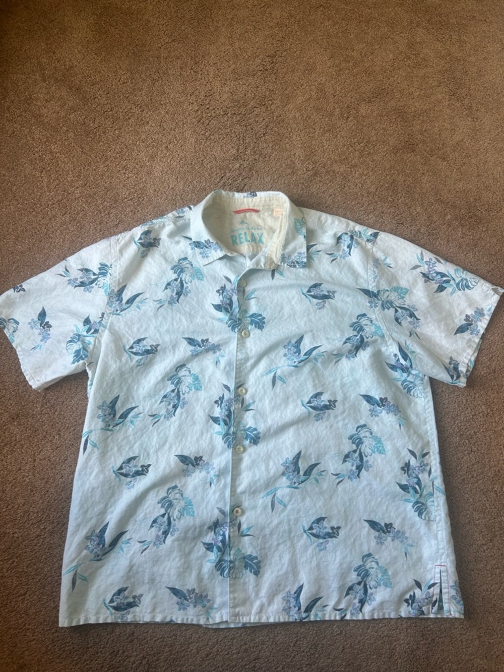 Tommy Bahama White and Blue Floral Short-Sleeve Button-Down